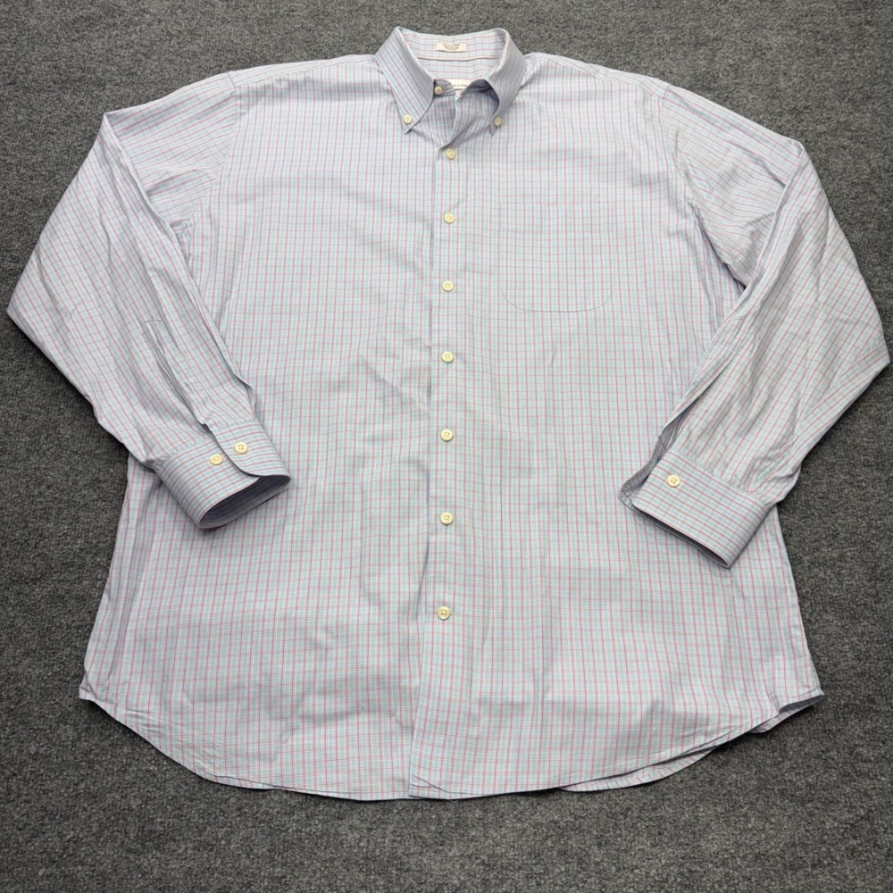 Peter Millar Mens XL Light Blue Pink Plaid Cotton Long Sleeve Button Down Shirt